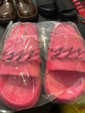 Mudd Bright Pink Chain Slide Sandals